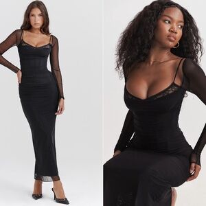 HOUSE OF CB KATARINA CORSET MAXI DRESS IN BLACK SIZE SMALL PLUS CUP
